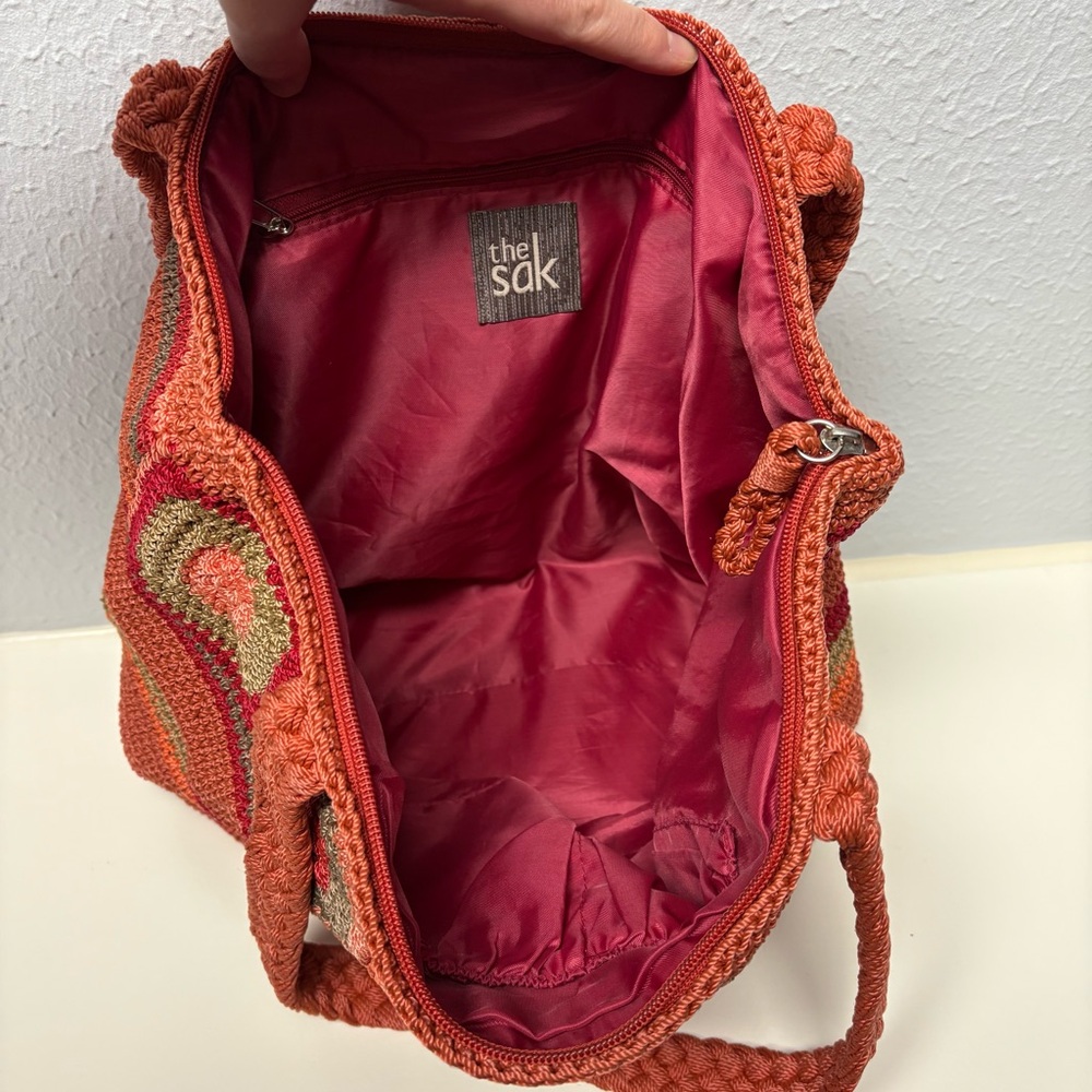 The Sak Orange and Red Crochet Bohemian Tote Bag - Picture 3 of 9